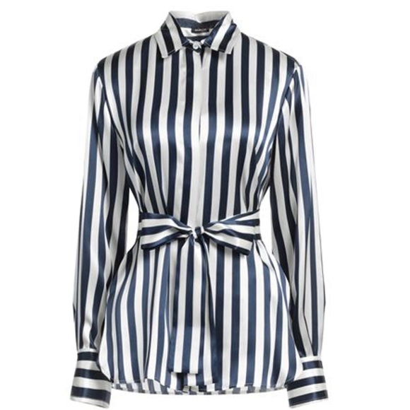 KITON 100% Silk Navy/Ivory Striped Blouse - Picture 6 of 13